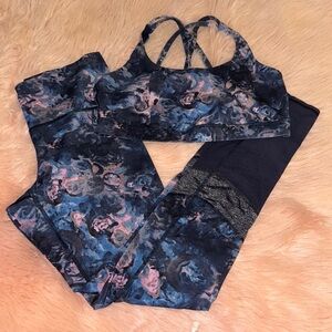 Lululemon Set Moody Mirage Bark Berry Deep Navy Sports Bra and Leggings size 10